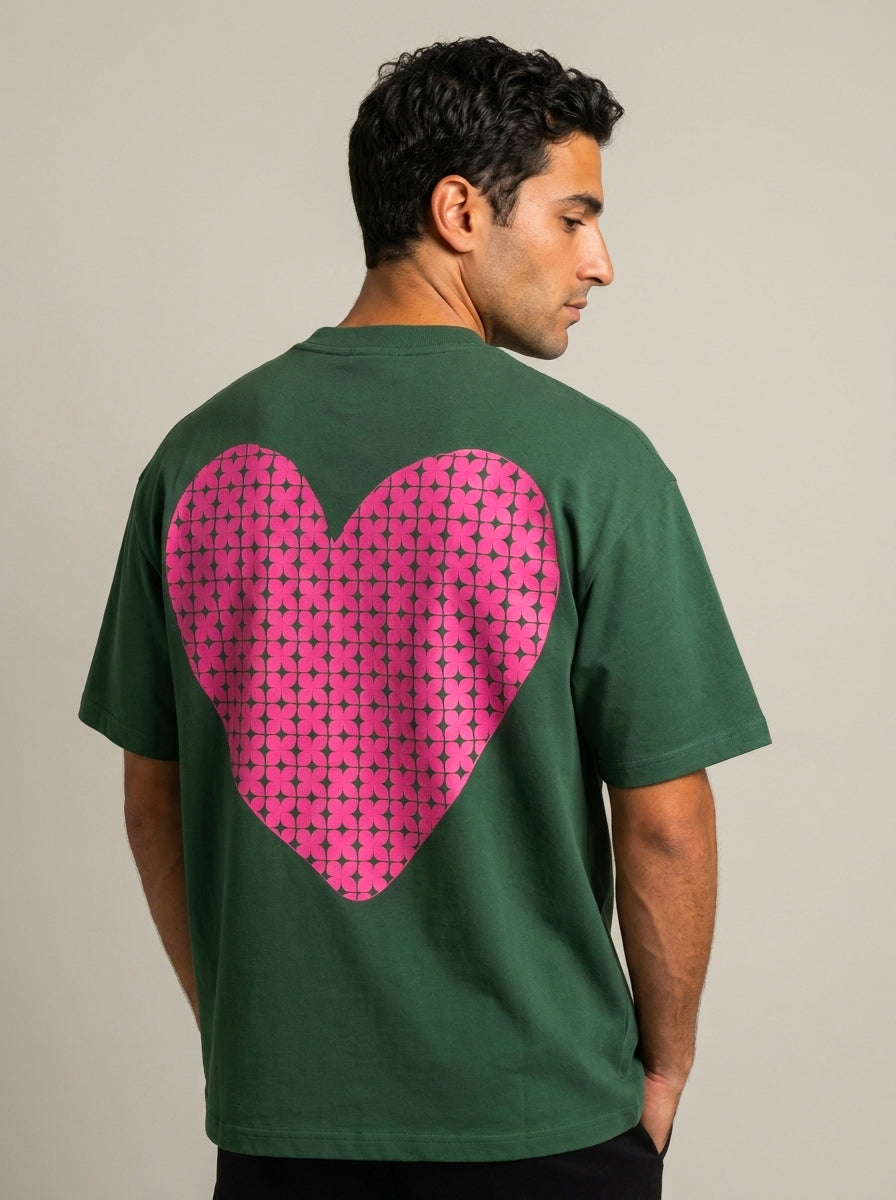 T-shirt "Coeur sur toi" – Oversize – Green & Fushia