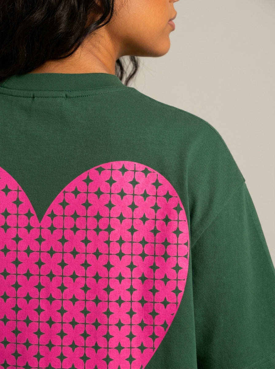 T-shirt "Coeur sur toi" – Oversize – Green & Fushia